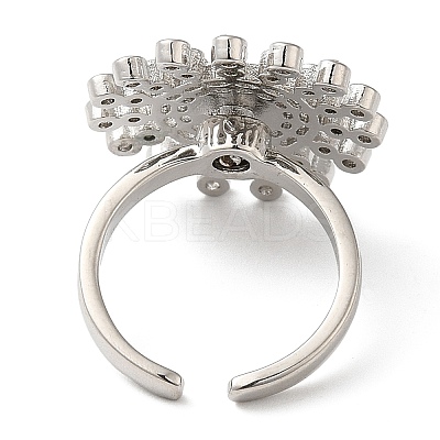 Rotatable Cubic Zirconia Flower Open Ring RJEW-Q776-05P-1