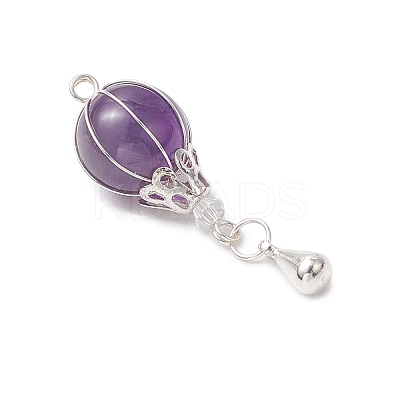 4Pcs 4 Styles Natural Carnelian & Rose Quartz & Green Aventurine & Amethyst Hot Air Balloon Pendants PALLOY-TA00227-1