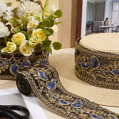Flower Pattern Ethnic Style Embroidery Floral Polyester Ribbons OCOR-WH0070-322A-02-1