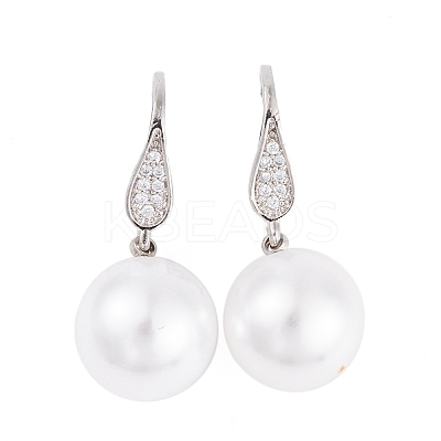 Rack Plating Brass Cubic Zirconia ABS Pearl Earring Hooks EJEW-S219-16P-02-1
