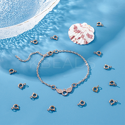 Ion Plating(IP) 20Pcs 304 Stainless Steel Smooth Surface Spring Ring Clasps STAS-UN0040-96RG-1