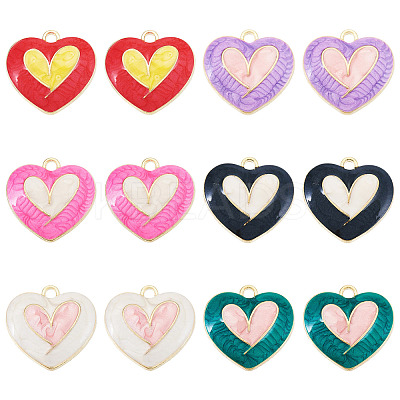 12Pcs 6 Colors Alloy Enamel Pendants FIND-TA0006-63-1