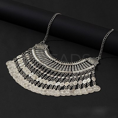 Tibetan Style Zinc Alloy Coin Tassel Chunky Bib Necklaces for Women FS-WGCC506-02-1