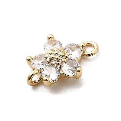 Brass Pave Cubic Zirconia Flower Links Connector Charms KK-H089-34G-02-1