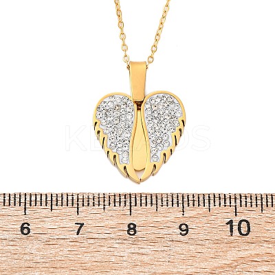 304 Stainless Steel Polymer Clay Rhinestones Wing Openable Pendant Necklaces for Women NJEW-Z065-14G-03-1