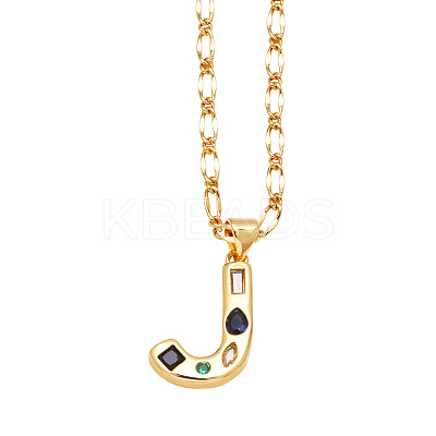 Brass Pave Colorful Cubic Zirconia Initial Pendant Necklaces FS-WG26597-10-1