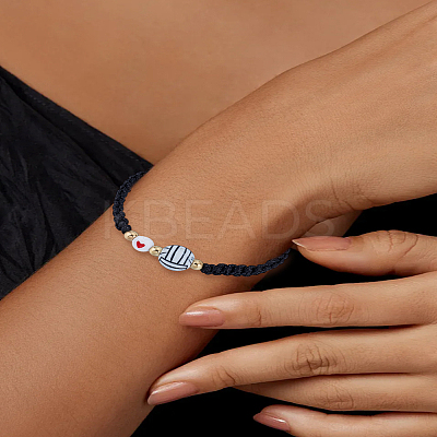 1Pc Sport Theme Acylic & Alloy Braided Bead Bracelets BJEW-LP0003-23A-1