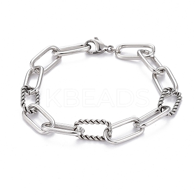 Tarnish Resistant 304 Stainless Steel Paperclip Chain Bracelets LS-BJEW-F412-02P-1