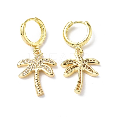 Clear Cubic Zirconia Coconut Palm Dangle Hoop Earrings EJEW-B017-04G-1