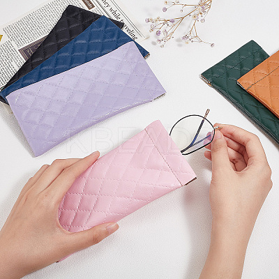 6Pcs 6 Colors Rectangle with Rhombus Pattern PU Imitation Leather Eyeglasses Pouch AJEW-CP0005-57-1