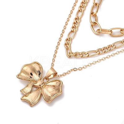Alloy 3 Layer Bowknot Pendant Necklaces for Women NJEW-U013-01G-02-1