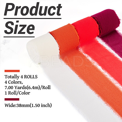 4 Rolls 4 Colors Frayed Polyester Ribbon OCOR-TA0002-87D-1