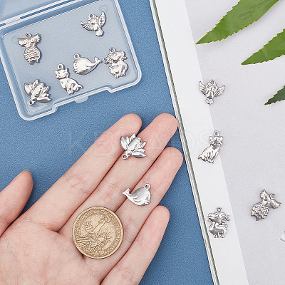 12Pcs 6 Style 201 Stainless Steel Charms & Pendants STAS-UN0034-71-1