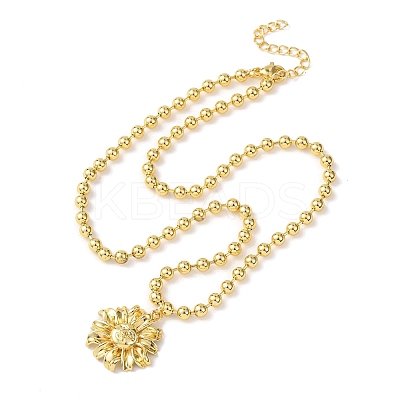 Brass Flower Pendant Ball Chain Necklaces NJEW-D348-01G-1