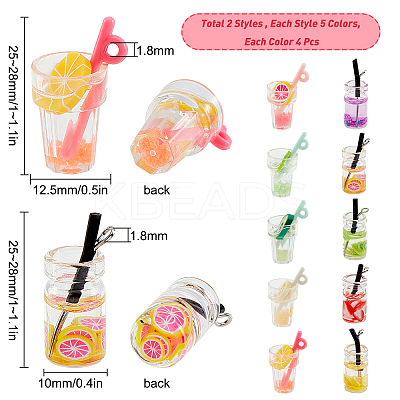 40Pcs 10 Style Imitation Fruit Tea Resin Pendants FIND-SC0002-49-1