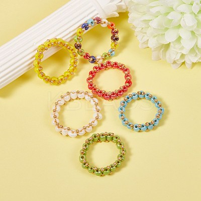 30Pcs 6 Colors Round Glass Seed Beaded Finger Rings RJEW-SZ0001-01-1
