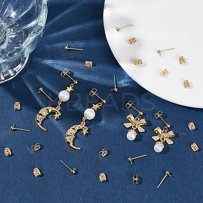 50Pcs Brass Half Round Stud Earring Findings KK-BBC0007-15-1