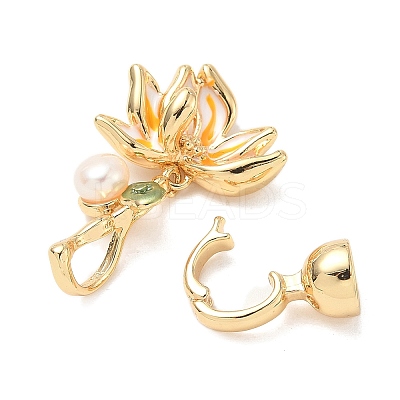 Brass Natural Pearl Enamel Fold Over Clasps KK-U059-31G-02-1