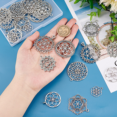 28Pcs 7 Style Tibetan Style Zinc Alloy Pendants FIND-PH0010-02-1