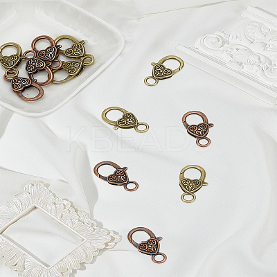 Tibetan Style Heart Lobster Claw Clasps FIND-LP0007-55A-01-1