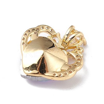 Real 18K Gold Plated Rack Plating Brass Micro Pave Clear Cubic Zirconia Pendants KK-C015-11G-10-1