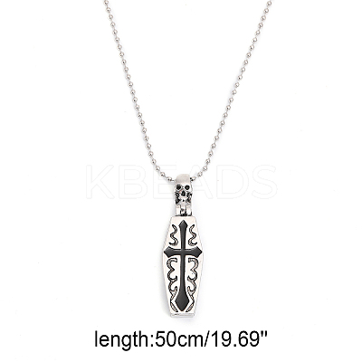 Stainless Steel Skull Coffin Urn Ashes Pendant Necklace NJEW-CA0001-11-1