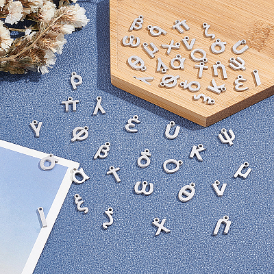 48Pcs 24 Letters 304 Stainless Steel Charms STAS-PH0001-30-1