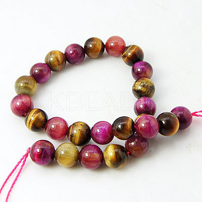 Natural Rose Tiger Eye(Dyed & Heated) and Yellow Tiger Eye(Dyed & Heated) Beads Strands G-G101-4mm-1-1