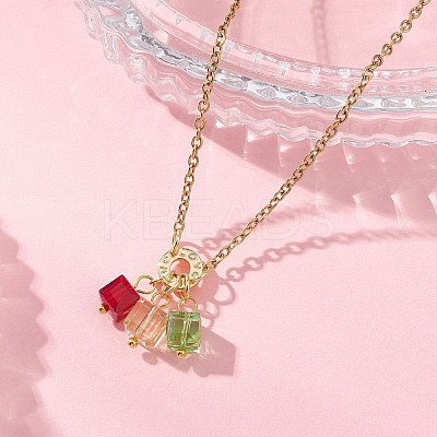 3 Cube Faceted Glass Pendant 304 Stainless Steel Cable Chain Necklaces for Women NJEW-JN05711-02-1