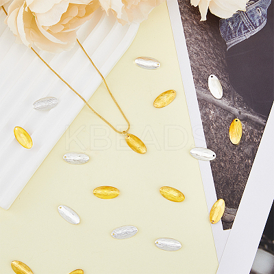 80Pcs 2 Colors Brass Blank Tag Flat Oval Slice Pendants KK-FH0005-27-1