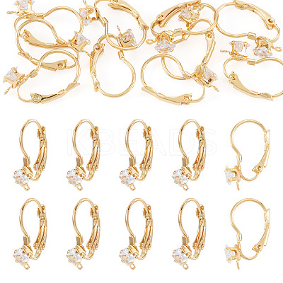 10Pcs Square Brass Micro Pave Clear Cubic Zirconia Leverback Earring Findings KK-TADJ0001-19-1