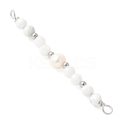 Faceted Round Natural Howlite & Rainbow Moonstone & Potato Natural Cultured Freshwater Pearl Beaded Connector Charms PALLOY-JF03532-04-1