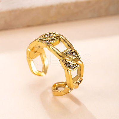 304 Stainless Steel Rhinestone Cuff Open Rings WG7ACF4-01-1