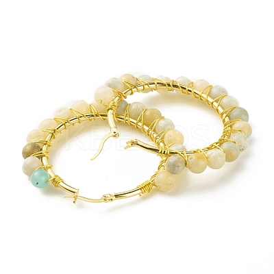 Natural Amazonite Beaded Hoop Earrings for Women EJEW-C003-03C-RS-1