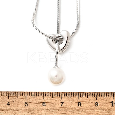 304 Stainless Steel Round Shell Pearl Pendant Lariat Necklaces for Women NJEW-U031-03P-1