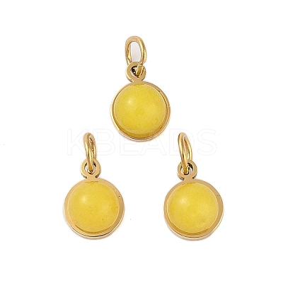 Ion Plating(IP) Natural Dyed Jade Half Round Charms with Jump Ring STAS-A097-05G-09-1