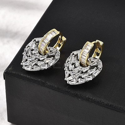 Brass Clear Cubic Zirconia Heart Hoop Earrings EJEW-L261-028GP-1