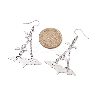 Tarnish Resistant 304 Stainless Steel Bat Pendants Dangle Earrings EJEW-TA00452-1
