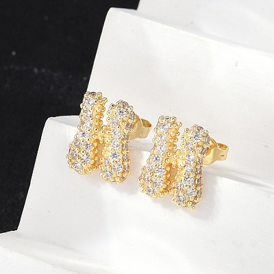 Brass Micro Pave Cubic Zirconia Stud Earrings EJEW-Z091-04G-H-1
