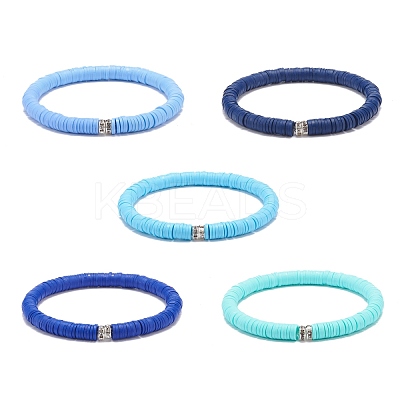 5Pcs 5 Colors Handmade Polymer Clay Heishi Surfer Stretch Bracelet Sets BJEW-JB08691-1