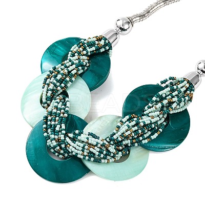 Spray Painted Disc Freshwater Shell & Acrylic Beaed Bib Necklaces NJEW-S427-01P-05-1