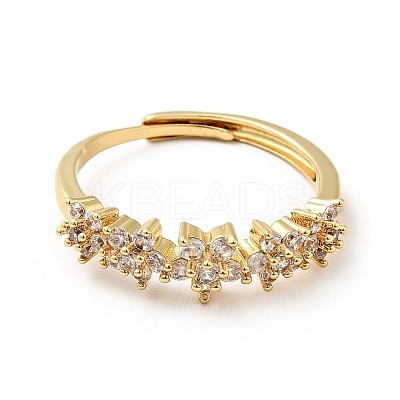 Clear Cubic Zirconia Flower Adjustable Ring RJEW-I087-08-1