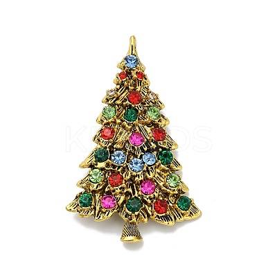 Christmas Tree Alloy Rhinestone Brooches Pins LS-JEWB-I049-01AG-1