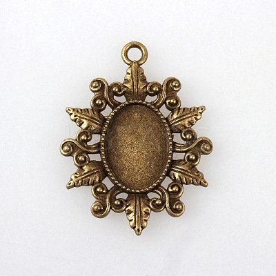 Vintage Tibetan Style Alloy Flower Pendant Cabochon Bezel Settings X-TIBEP-M018-41AB-NF-1