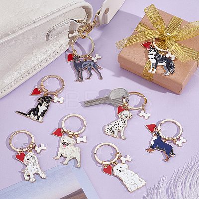 12Pcs 12 Styles Alloy Enamel Pet Dog Keychains KEYC-JOY00007-1