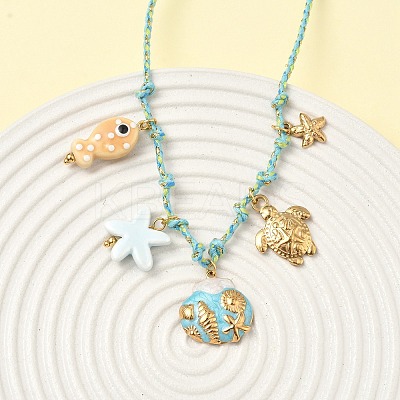 Ocean Theme Starfish Fish Turtle Shell Shape 304 Stainless Steel Pendant Necklaces LS-NJEW-D344-03G-1