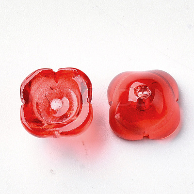 4-Petal Transparent Spray Painted Glass Bead Caps X-GGLA-S054-009A-03-1