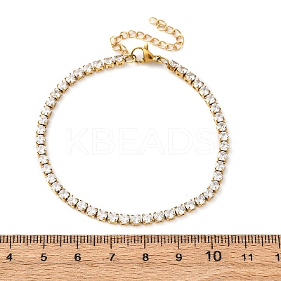 304 Stainless Steel with Cubic Zirconia Link Chain Bracelets for Women BJEW-G754-01B-G03-1