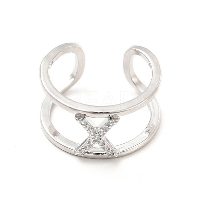 Clear Cubic Zirconia Initial Letter Open Cuff Ring RJEW-A012-01P-X-1