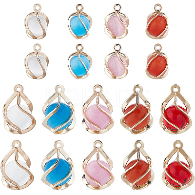 18Pcs 9 Styles Resin Imitation Cat Eye Pendants KK-SC0003-76-1